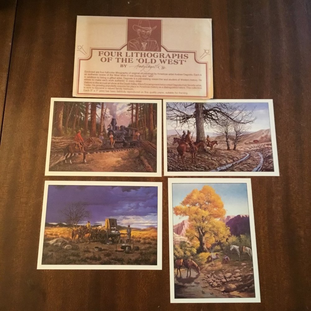 Four Lithographs of The 'Old West' by Andy Dagosta with the Original Envelope